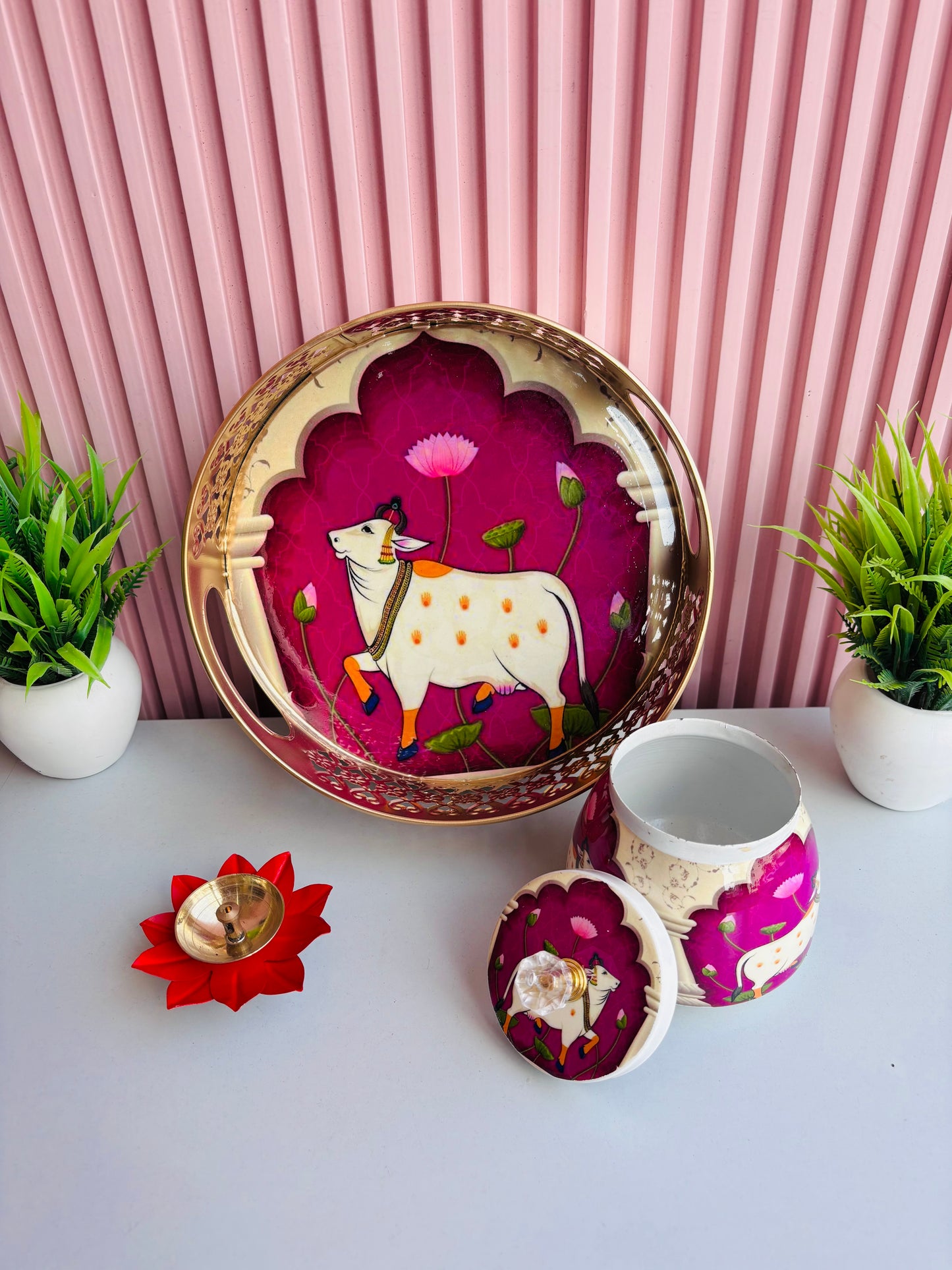 Kamdhenu Tray with Jar and Diya