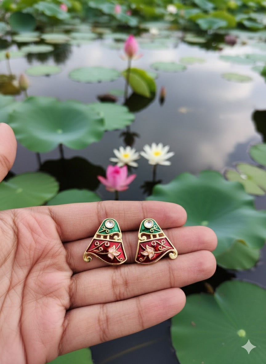 Meenakari Triangle Stud Earrings