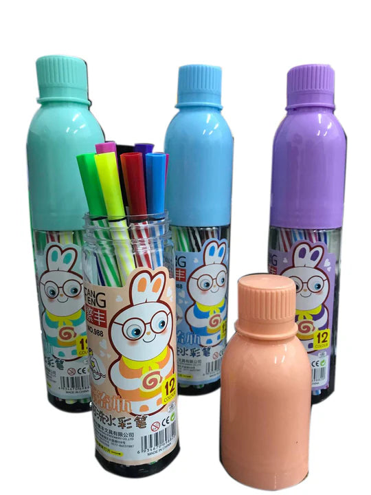 12 Color Marker Pens with Bottle Case For Artistic Kids Coloring