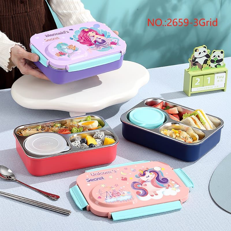 Kids' Lunch Box - 3 Grid Stainless Steel Compartment ( 2659 )