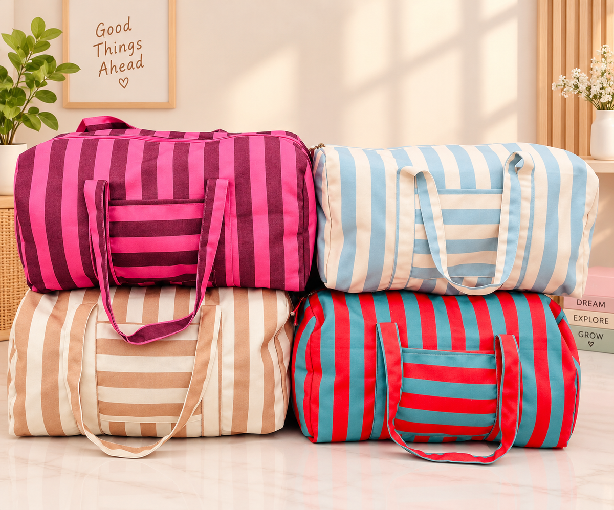 Premium Striped Travel Duffel Bag