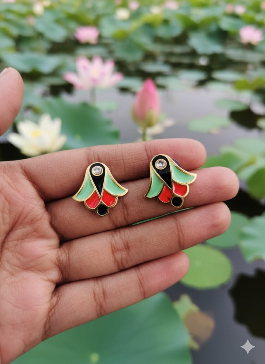 Meenakari Enamel Floral Stud Earrings