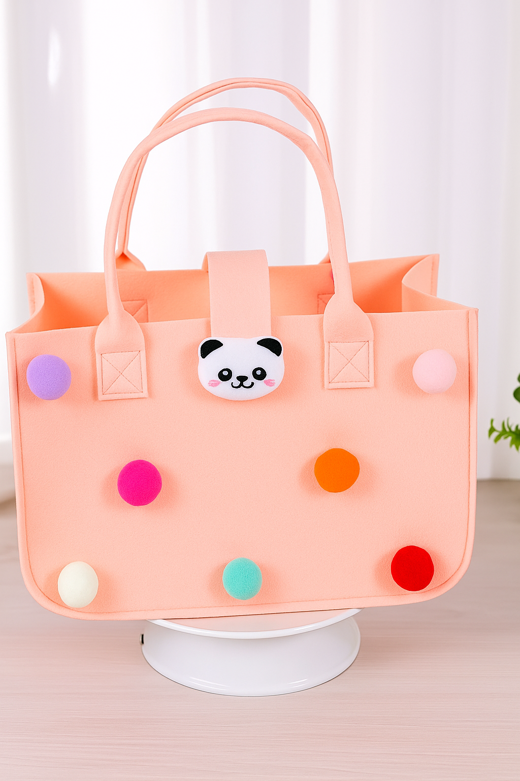 Pom Pom Tote Bag with Handles