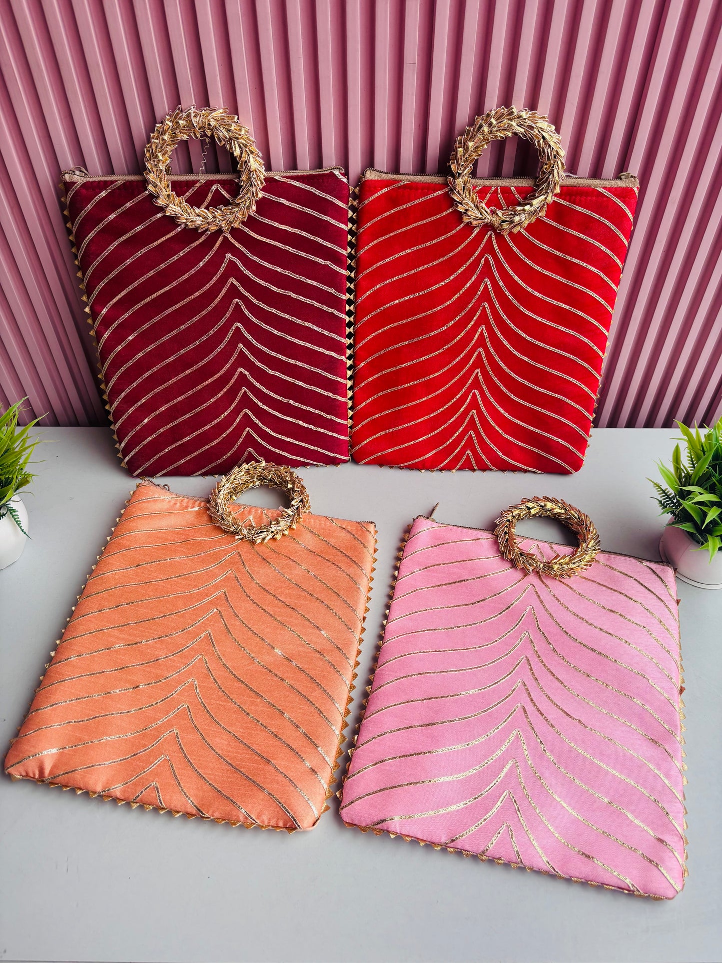 Golden Wave Lace Potli Bag