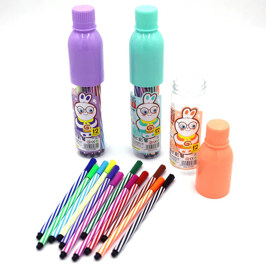 12 Color Marker Pens with Bottle Case For Artistic Kids Coloring