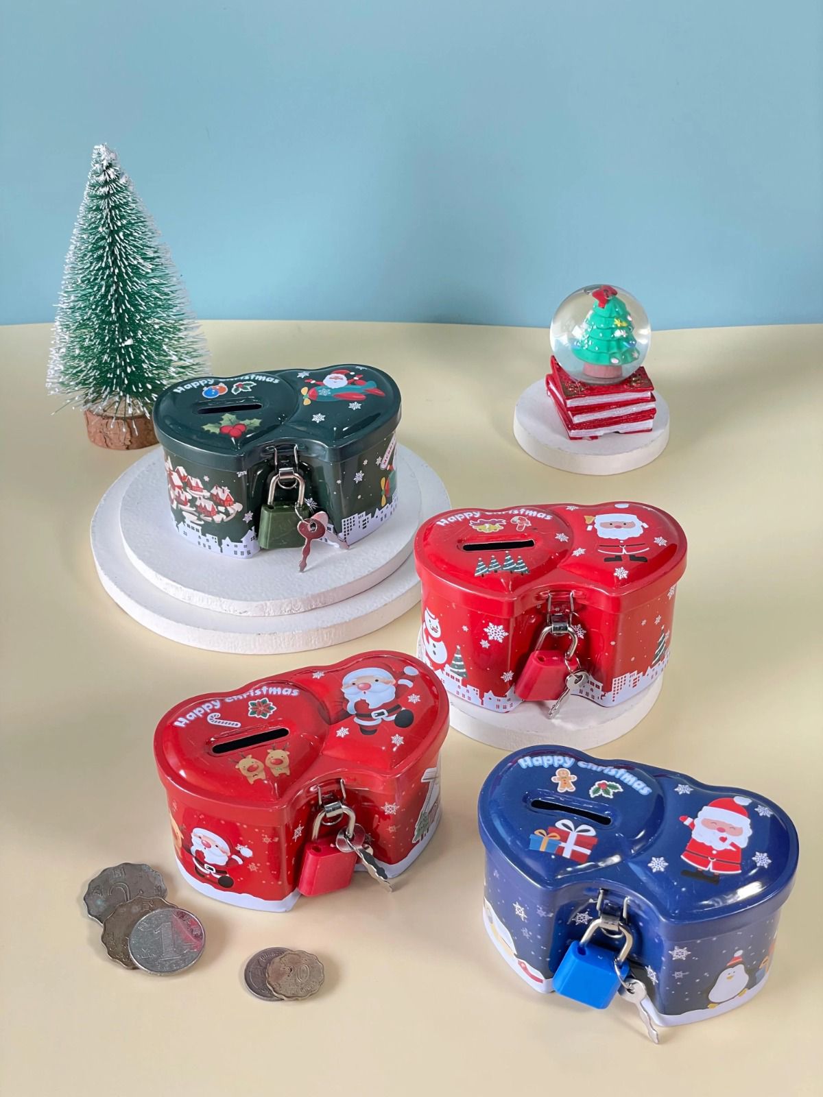 Santa Lock Heart Piggy Bank