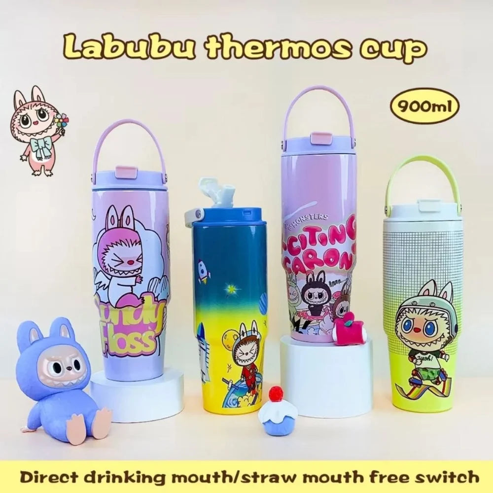 Labubu Tumbler with Handle and Straw - Airtight & Leakproof - 900 ML
