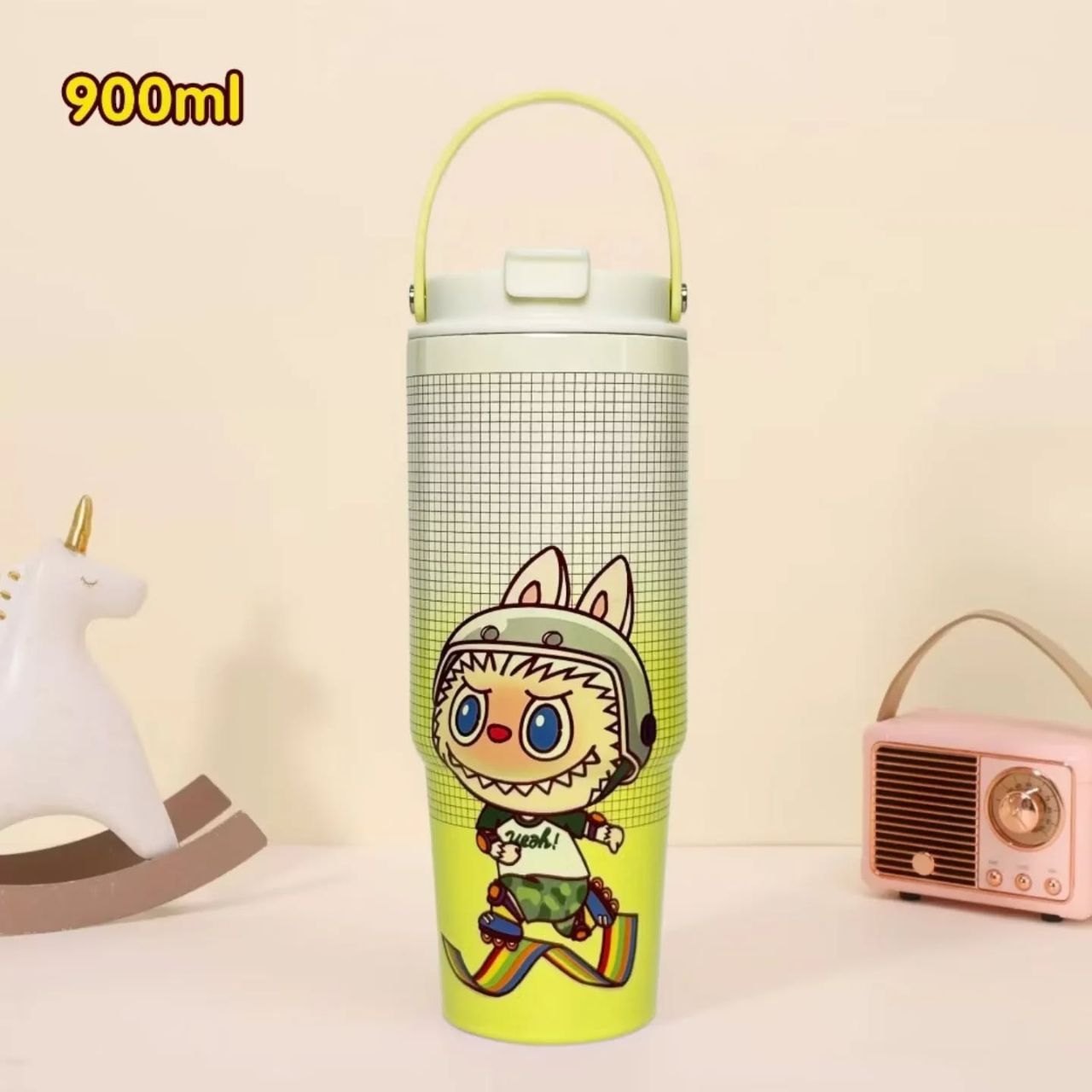 Labubu Tumbler with Handle and Straw - Airtight & Leakproof - 900 ML