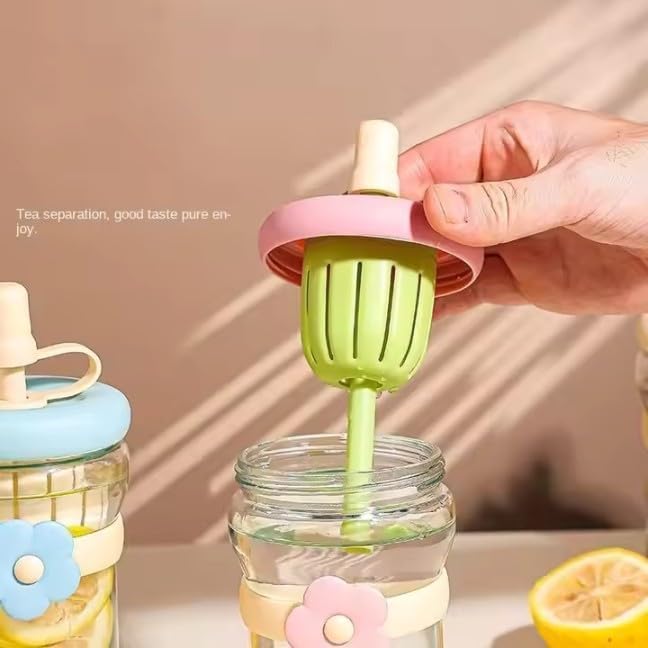 Glass Sipper Bottle with Flower Band