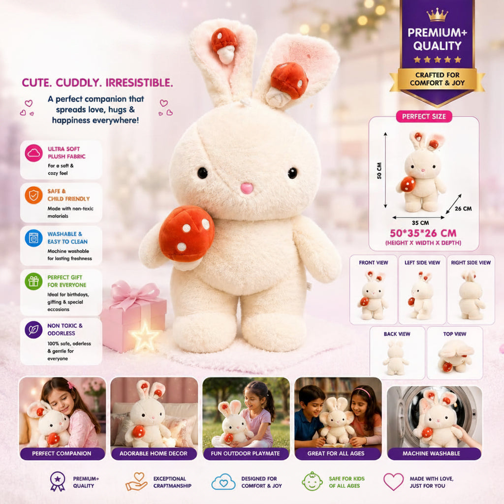 Bunny Plush Soft Toy with Mushroom