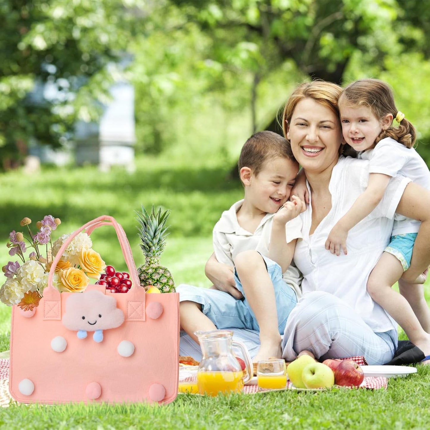 Pom Pom Tote Bag with Handles