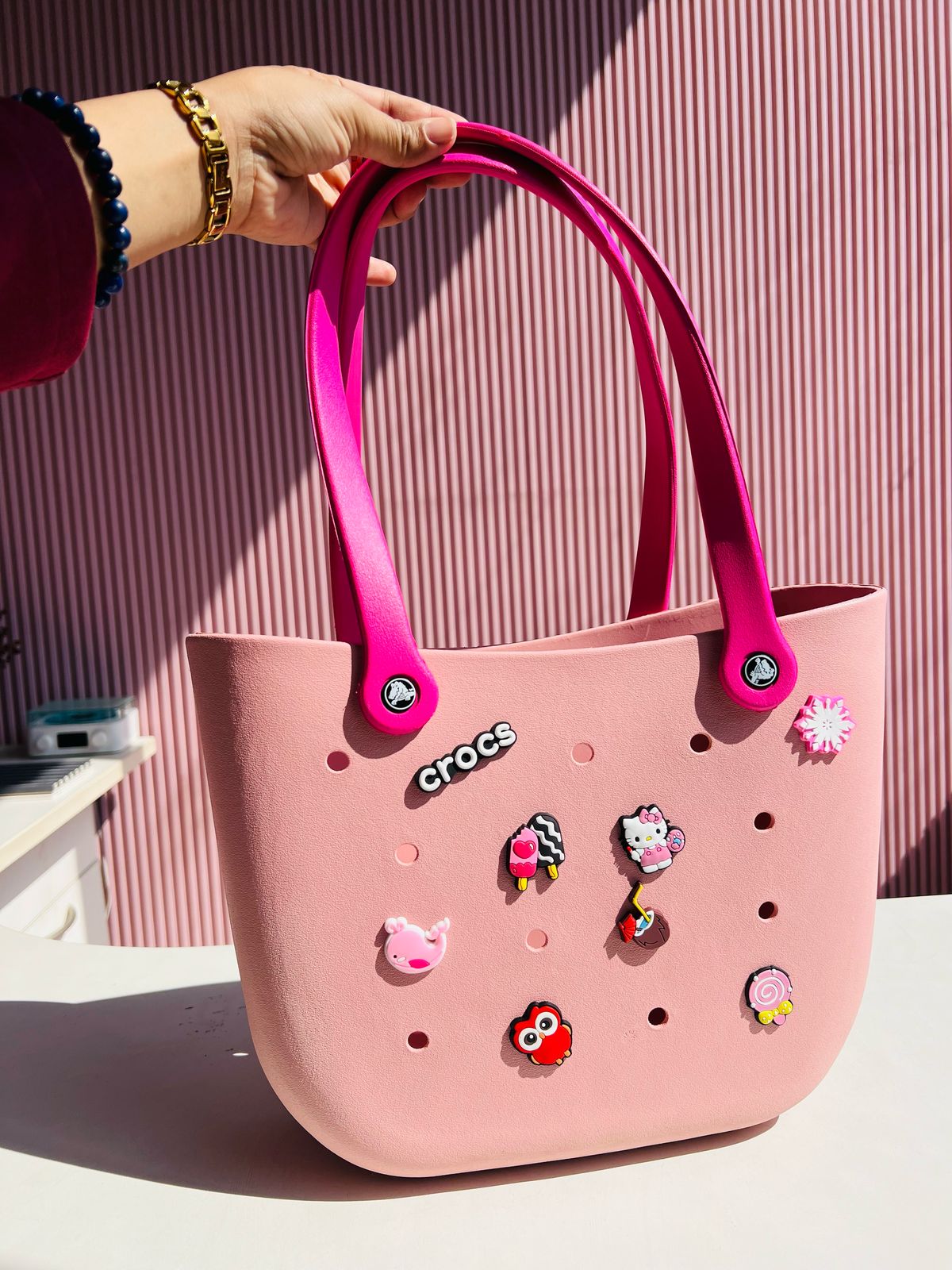 Sillicon Big Beach Bag With 17 Charms BG52 Light Pink