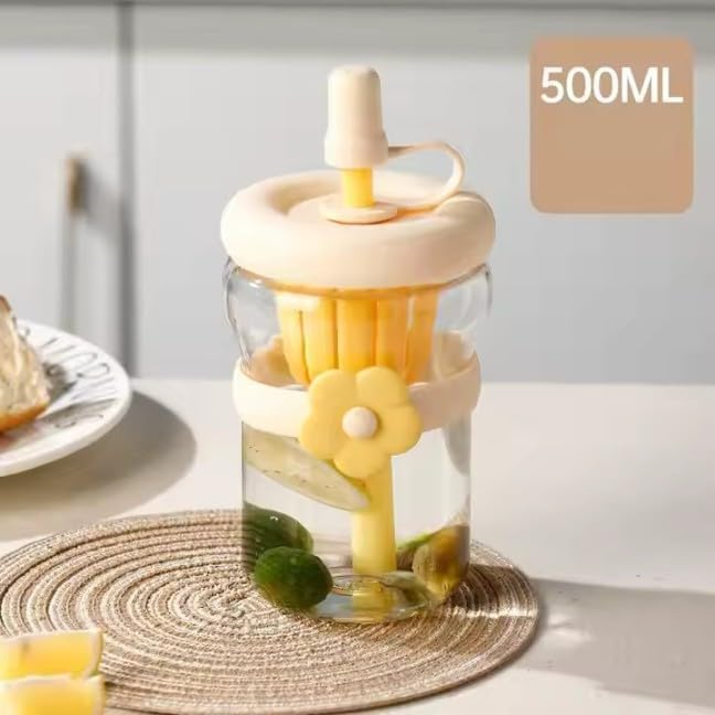 Glass Sipper Bottle with Flower Band