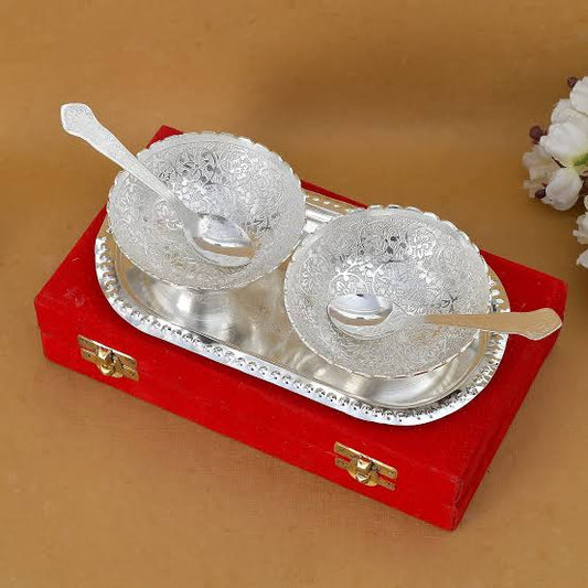 Royal Silver Plated Bowl Set with Tray & Spoons
