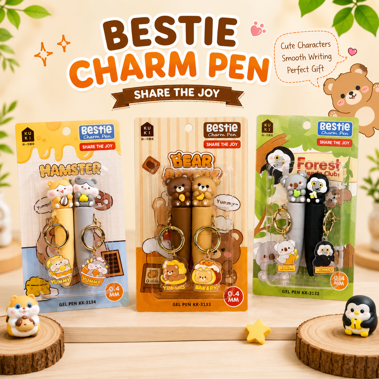 Kawaii Character Bestie Charm Gel Pen