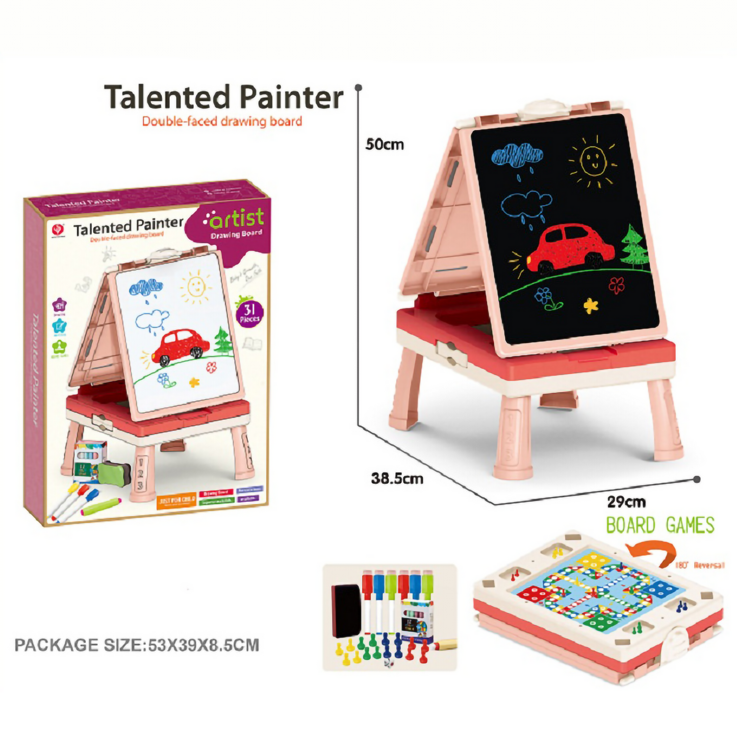 My First Art Studio – 3-in-1 Double-Sided Drawing Board & Game