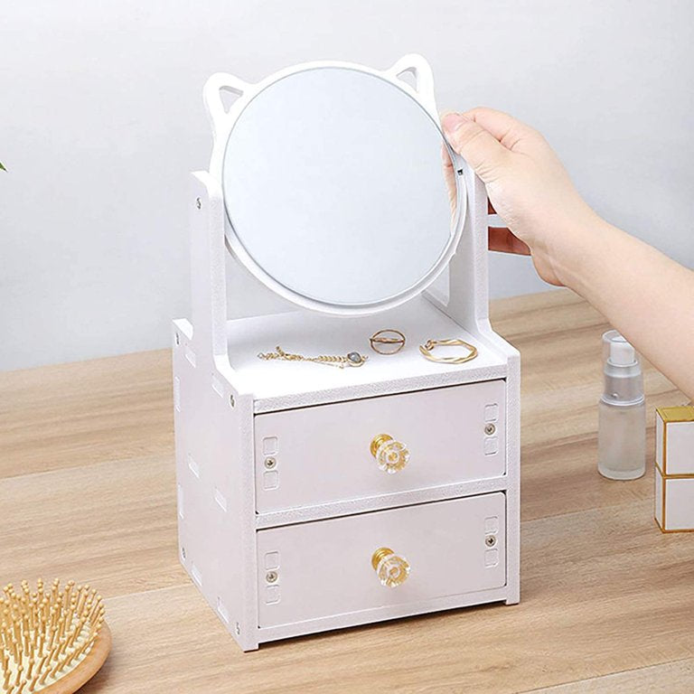 Cat-Ear Vanity Mirror and Cosmetic Organizer