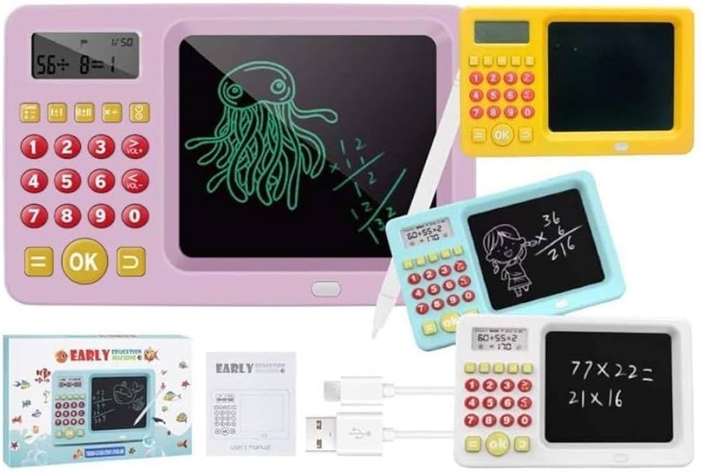 Kids LCD Writing Tablet with Calculator : Portable & Reusable