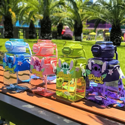 Stitch Kawaii Square Water Bottle with Strap – 750ml