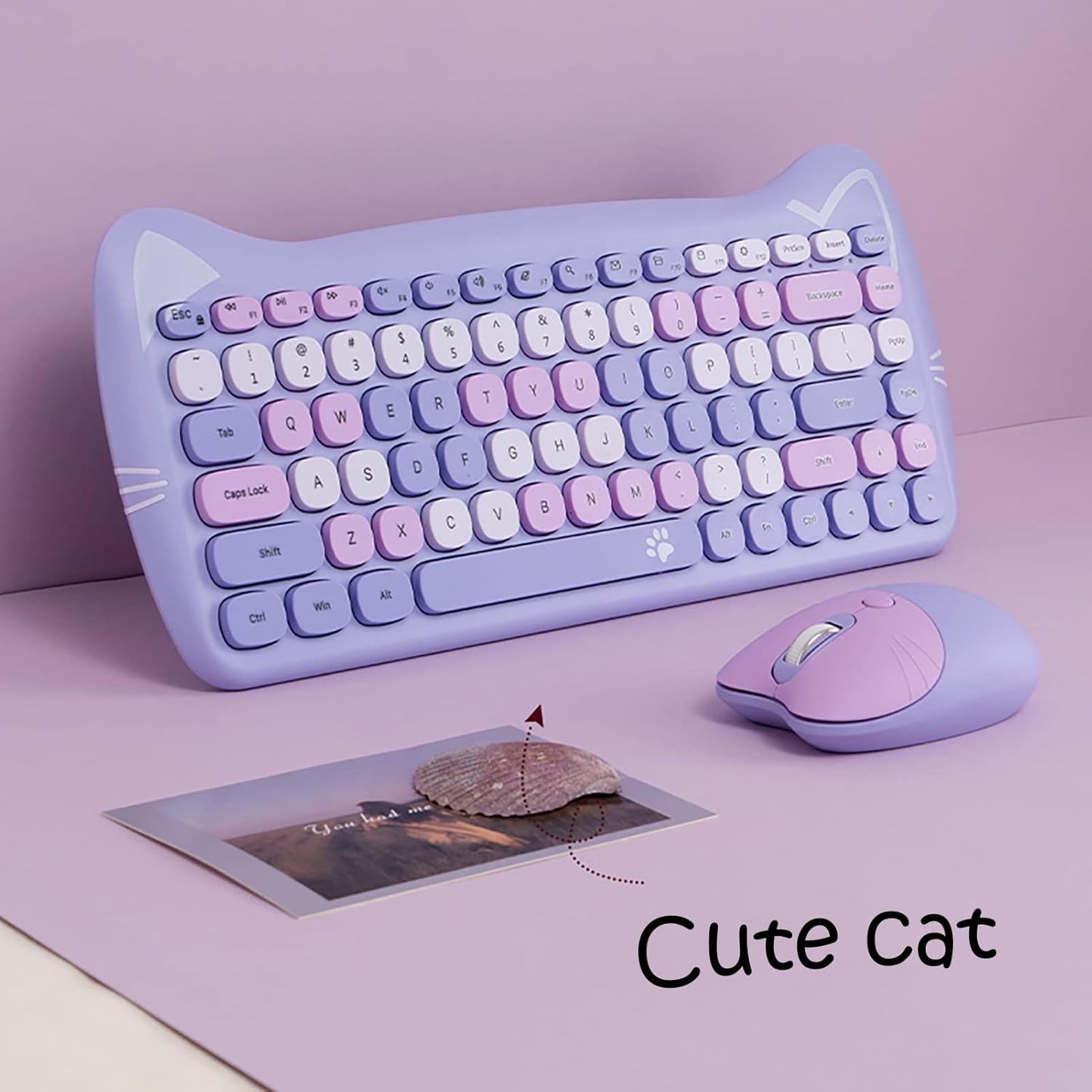 Cute Cat Keyboard and Mouse Combo