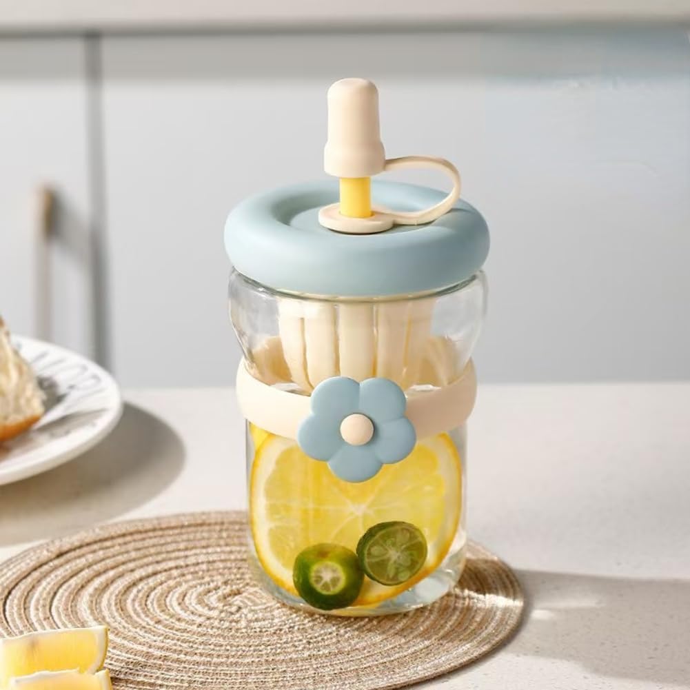 Glass Sipper Bottle with Flower Band