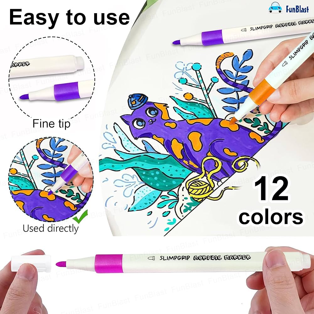Doddledash Slimgrip Acrylic Marker – Set of 12