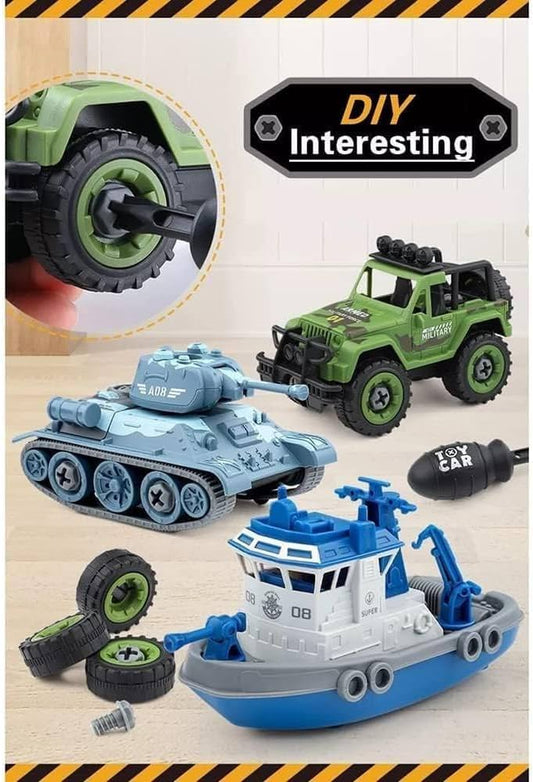 Military Army Foldable Vehicles Car Toy 4 Pack with Screwdriver Toy