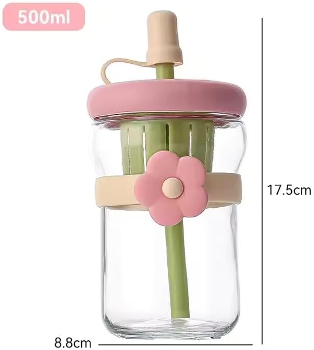 Glass Sipper Bottle with Flower Band