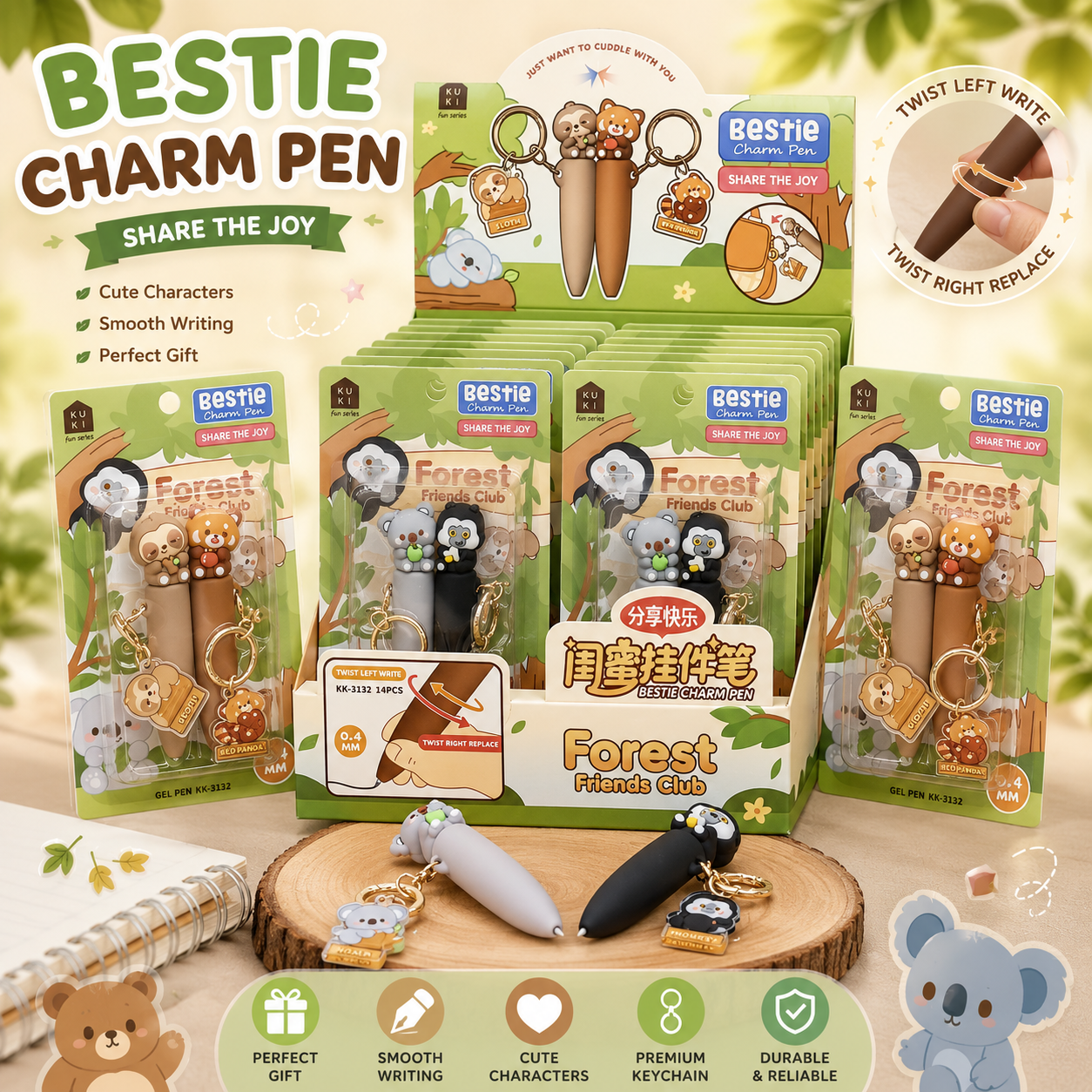 Kawaii Character Bestie Charm Gel Pen