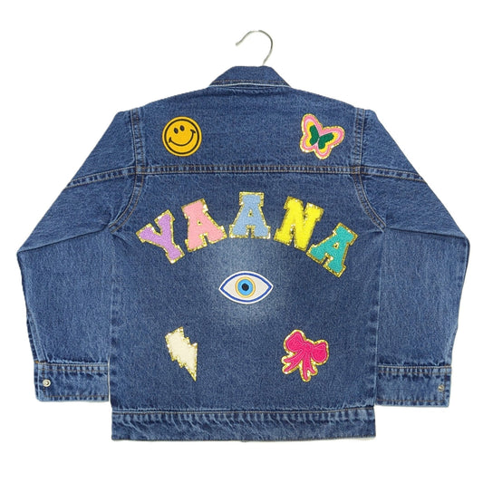 CUSTOM DENIM JACKETS WITH GLITTER LETTER PATCHES