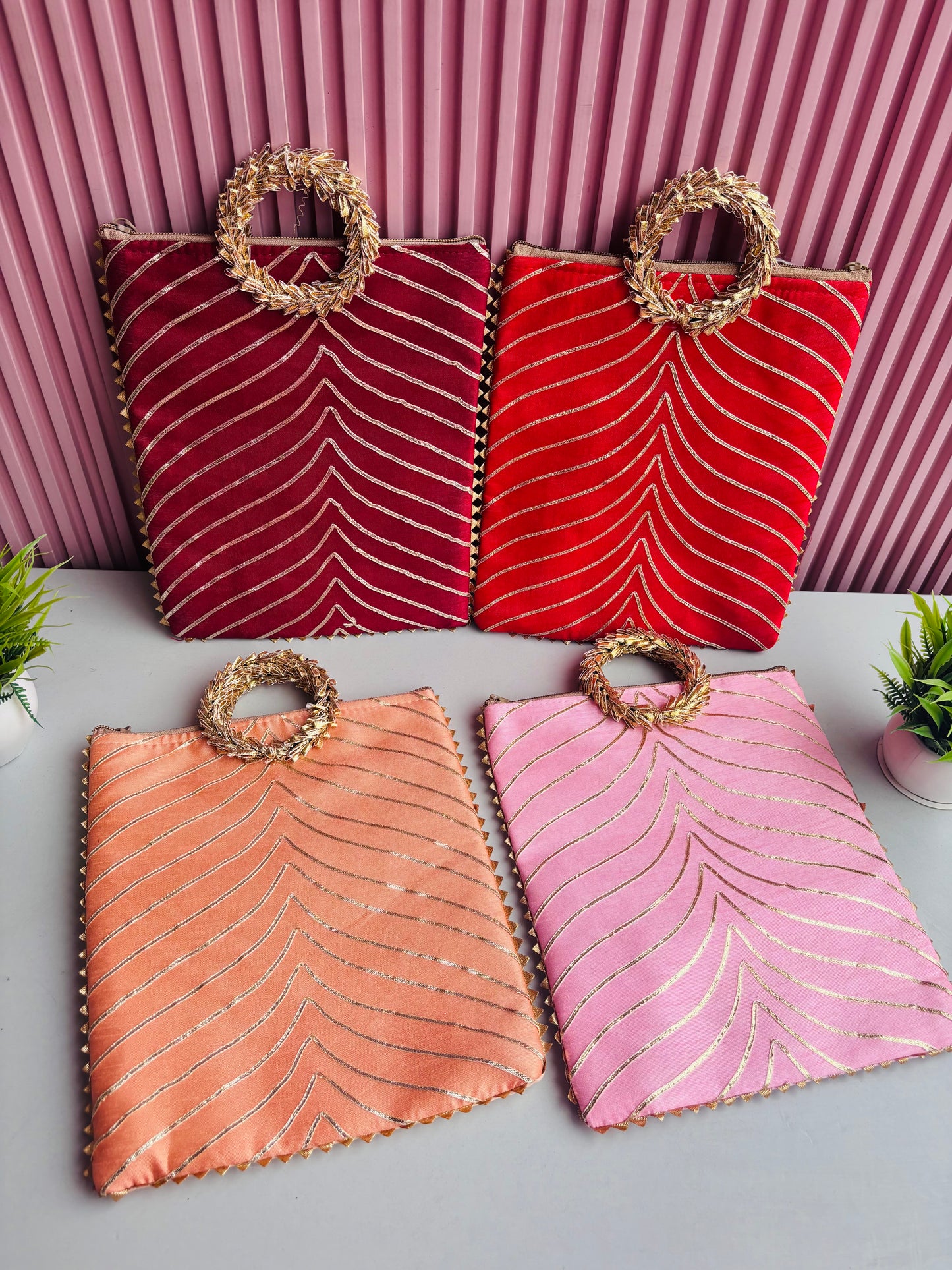 Golden Wave Lace Potli Bag