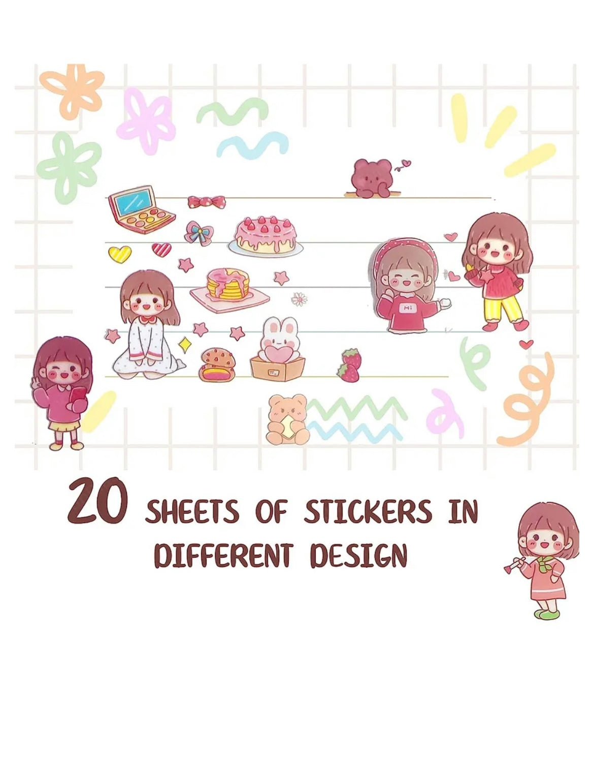 Kawaii Sticker Sheets ( Set of 20 sheets )