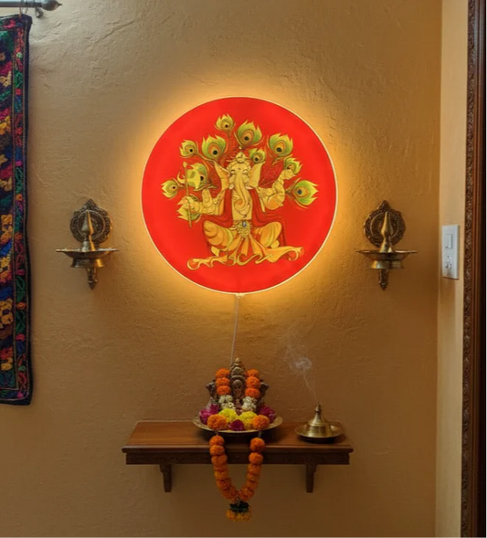 Round Shape Ganesh Ji Acrylic Hanging Board With Inbuilt Light