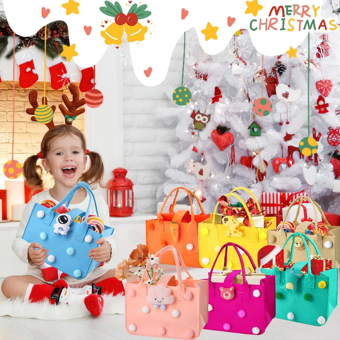 Pom Pom Tote Bag with Handles