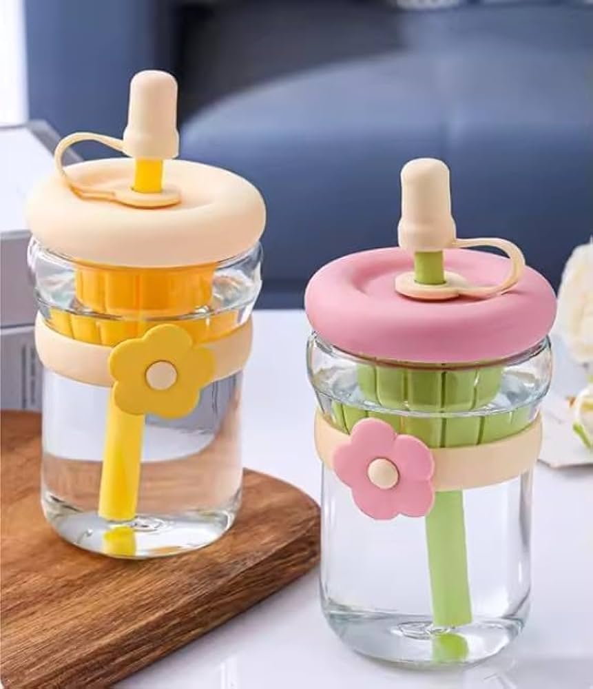 Glass Sipper Bottle with Flower Band
