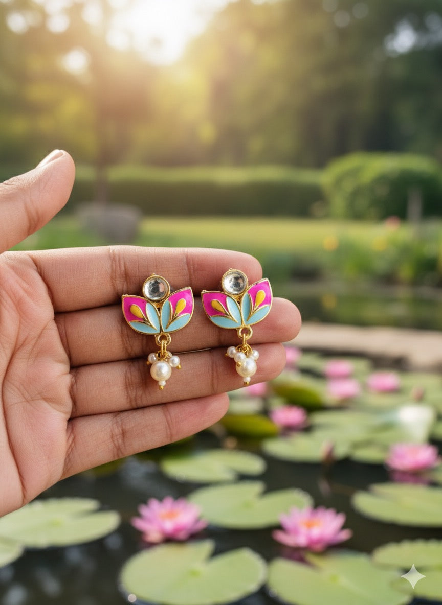 Meenakari Lotus Stud Earrings
