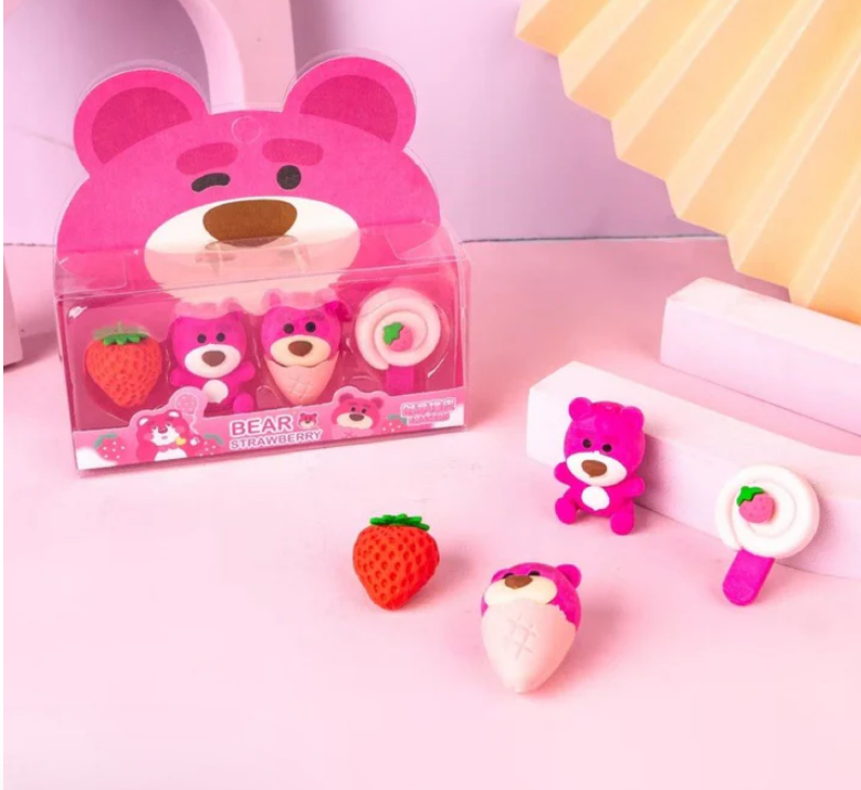 Strawberry Bear Erasers