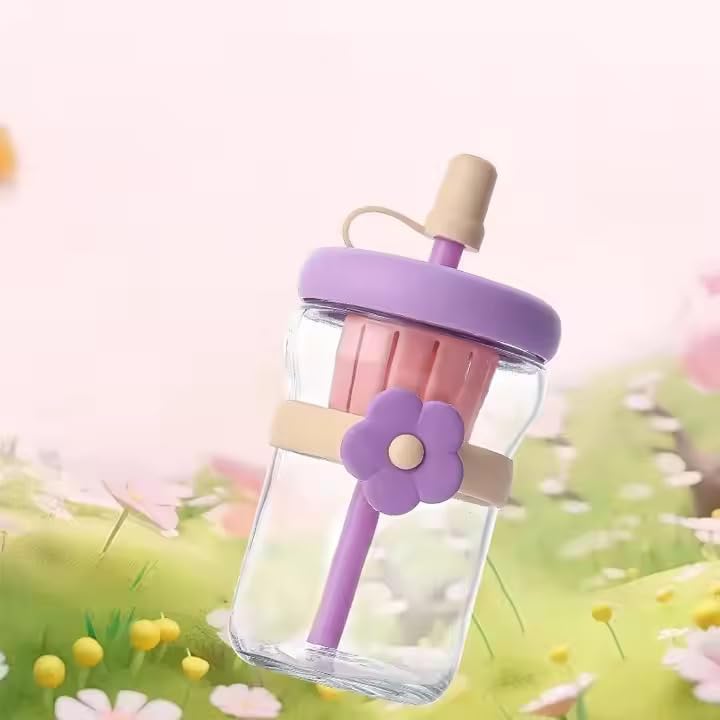 Glass Sipper Bottle with Flower Band