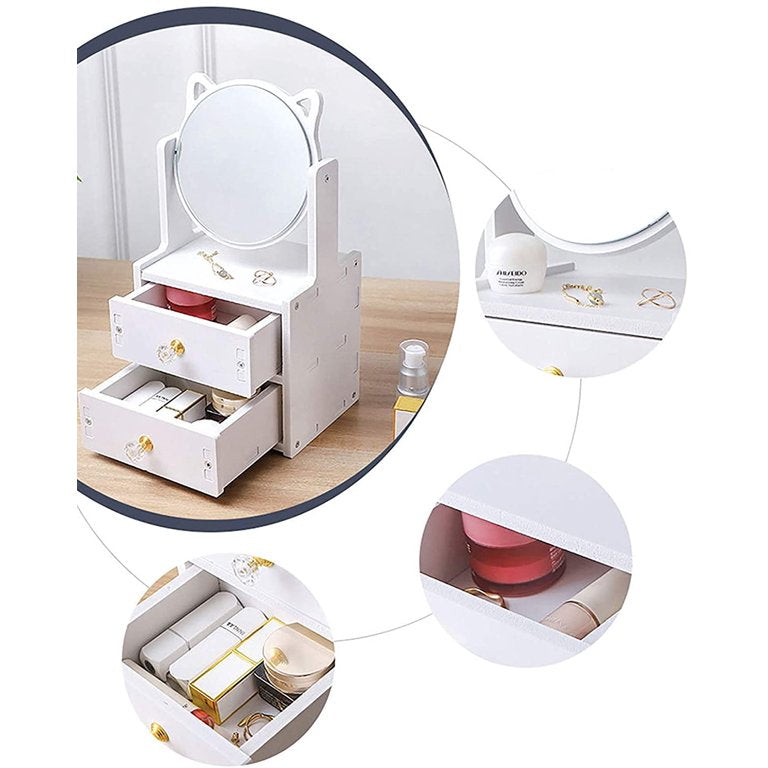 Cat-Ear Vanity Mirror and Cosmetic Organizer