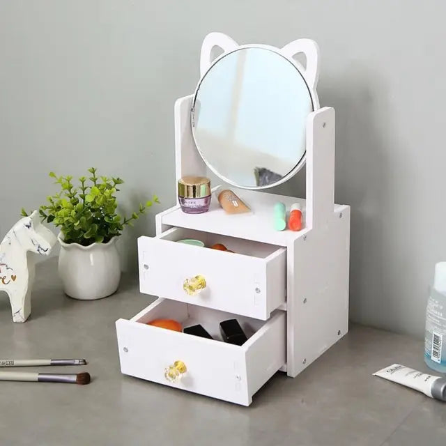 Cat-Ear Vanity Mirror and Cosmetic Organizer