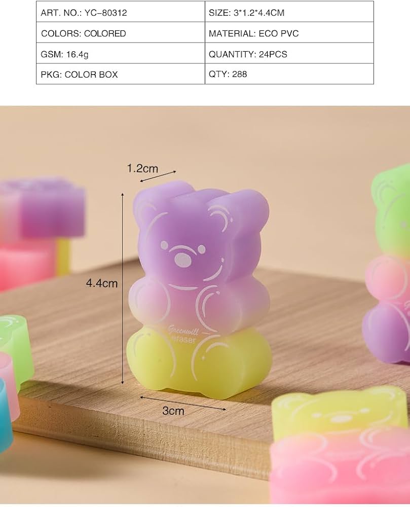 Gradient Cute Eraser Set 🐻